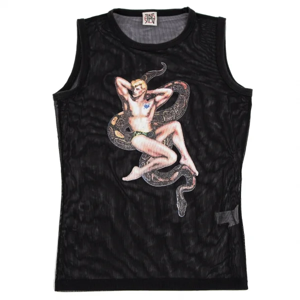ジャンポールゴルチエJean Paul GAULTIER PARIS スネークガイラバープリントパワーネットタンクトップ 黒40 K-118476_002