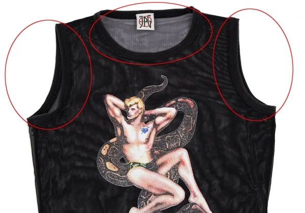 ジャンポールゴルチエJean Paul GAULTIER PARIS スネークガイラバープリントパワーネットタンクトップ 黒40 K-118476_003