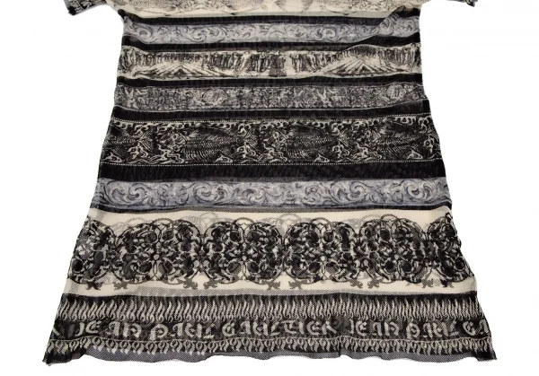 ジャンポールゴルチエ クラシックJean Paul GAULTIER CLASSIQUE グラフィックボーダーパワーネットTシャツ 黒クリーム40 K-118477_005