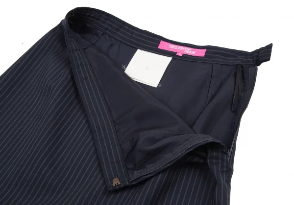 ジュンヤワタナベマンピンク コムデギャルソンJUNYA WATANABE MAN PINK COMME des GARCONS レースフリル装飾ストライプスカート 紺オフS K-118496_004