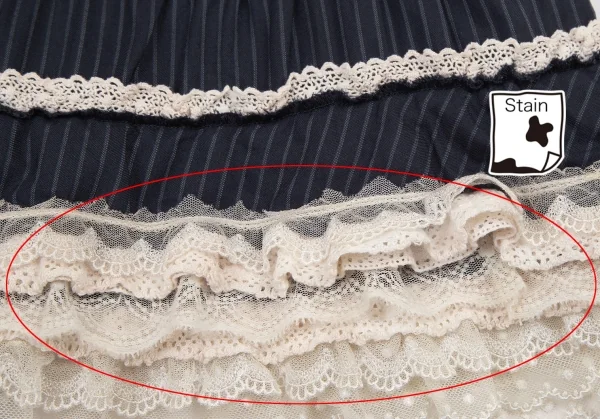 ジュンヤワタナベマンピンク コムデギャルソンJUNYA WATANABE MAN PINK COMME des GARCONS レースフリル装飾ストライプスカート 紺オフS K-118496_006