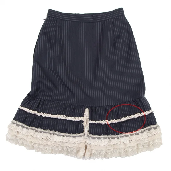 ジュンヤワタナベマンピンク コムデギャルソンJUNYA WATANABE MAN PINK COMME des GARCONS レースフリル装飾ストライプスカート 紺オフS K-118496_008