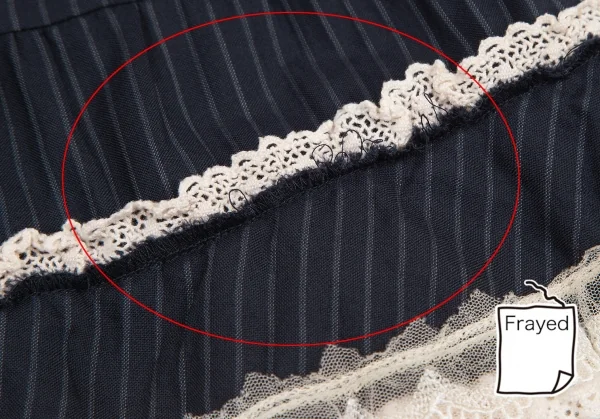 ジュンヤワタナベマンピンク コムデギャルソンJUNYA WATANABE MAN PINK COMME des GARCONS レースフリル装飾ストライプスカート 紺オフS K-118496_009