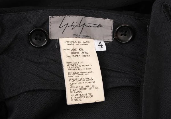 ヨウジヤマモト プールオムYohji Yamamoto POUR HOMME ウールギャバサイドベルトツータックパンツ 黒4 K-118508_018