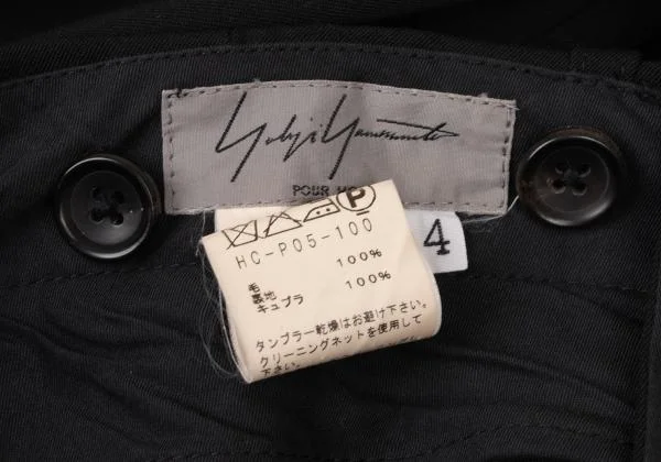 ヨウジヤマモト プールオムYohji Yamamoto POUR HOMME ウールギャバサイドベルトツータックパンツ 黒4 K-118508_019