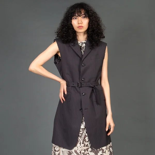 ジュンヤワタナベJUNYA WATANABE ストライプスリーブカットオフロングジャケット 茶S K-118550_017