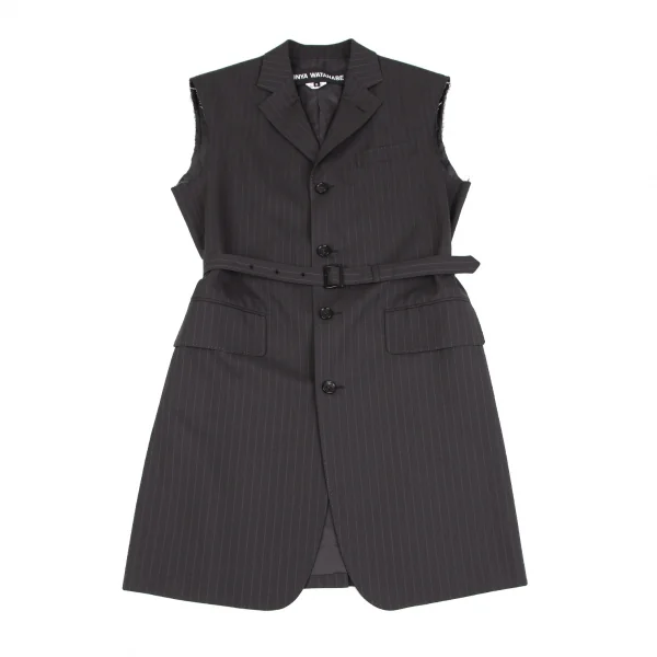 ジュンヤワタナベJUNYA WATANABE ストライプスリーブカットオフロングジャケット 茶S K-118550_002