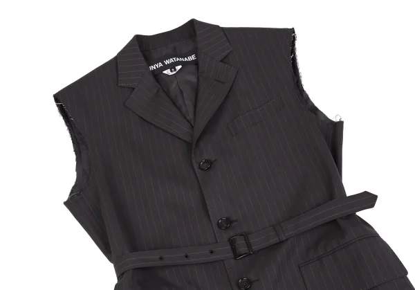 ジュンヤワタナベJUNYA WATANABE ストライプスリーブカットオフロングジャケット 茶S K-118550_003