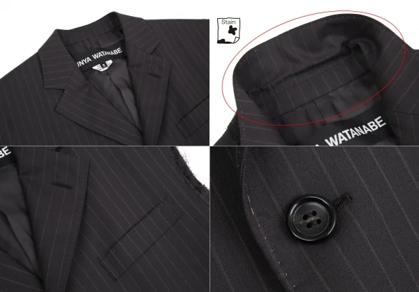 ジュンヤワタナベJUNYA WATANABE ストライプスリーブカットオフロングジャケット 茶S K-118550_004