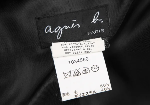 アニエスベーagnes b. ウールポリテーラードジャケット 黒1 K-118623_017