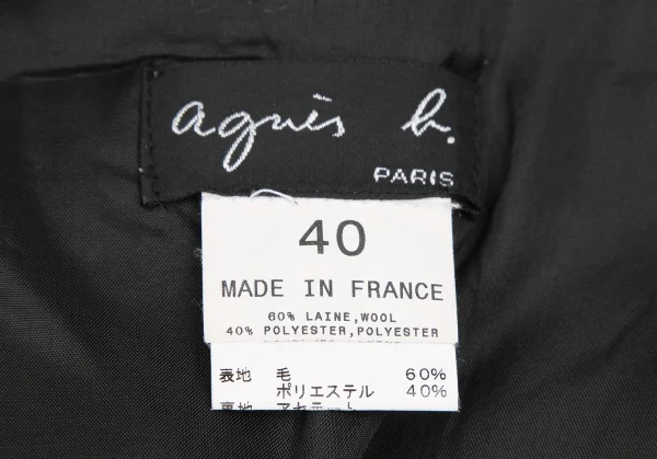 アニエスベーagnes b. ウールポリタックデザインスカート 黒40 K-118624_013