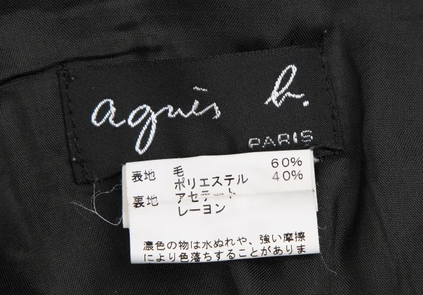 アニエスベーagnes b. ウールポリタックデザインスカート 黒40 K-118624_015
