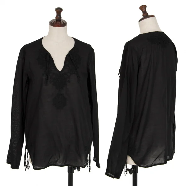 zucca Floral Embroidery Skipper Long Sleeve Blouse Black M K-118639_001