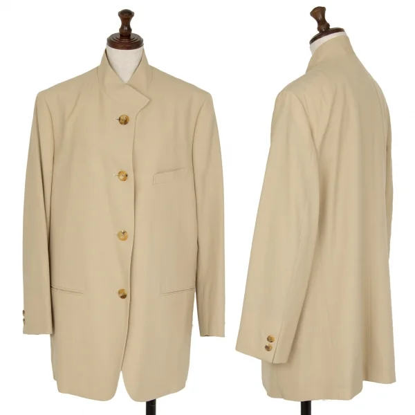 ISSEY MIYAKE Wool Stand Collar Jacket Beige M K-118668_001