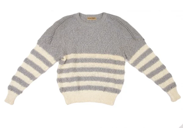 イッセイミヤケISSEY MIYAKE ビジュー装飾ボーダー織りニットセーター ブルーグレークリームM位 K-118674_002