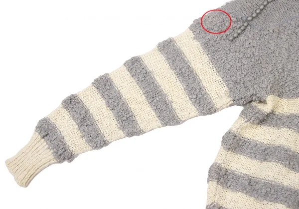 イッセイミヤケISSEY MIYAKE ビジュー装飾ボーダー織りニットセーター ブルーグレークリームM位 K-118674_009