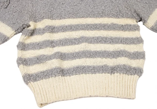 イッセイミヤケISSEY MIYAKE ビジュー装飾ボーダー織りニットセーター ブルーグレークリームM位 K-118674_012