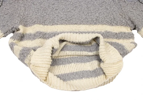 イッセイミヤケISSEY MIYAKE ビジュー装飾ボーダー織りニットセーター ブルーグレークリームM位 K-118674_013