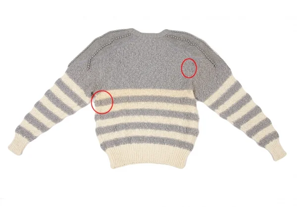 イッセイミヤケISSEY MIYAKE ビジュー装飾ボーダー織りニットセーター ブルーグレークリームM位 K-118674_014