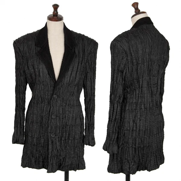 ISSEY MIYAKE PERMANENTE Mesh Lamination Wrinkle Pleats Jacket Black M K-118679_001