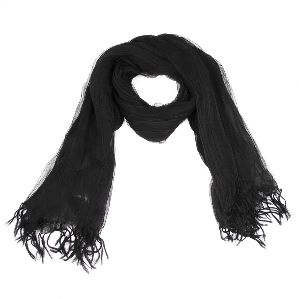 ISSEY MIYAKE Large Silk See Through Fringe Stole Black  K-118682_001