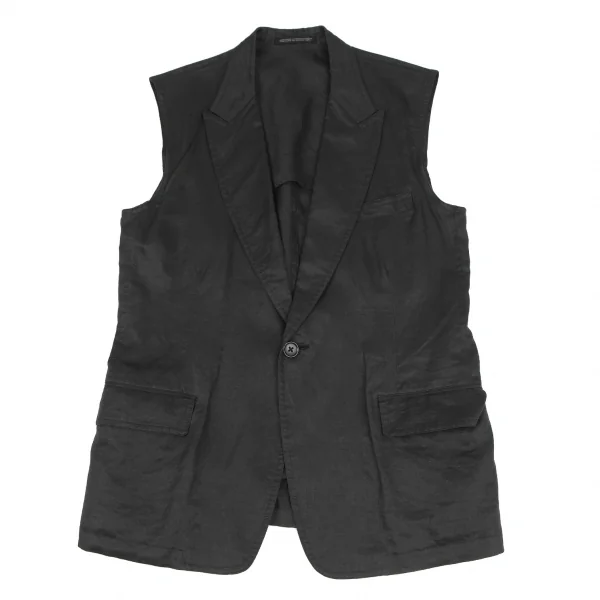 Yohji Yamamoto POUR HOMME Linen Peaked Lapel Sleeveless Jacket Charcoal 3 K-118695_001