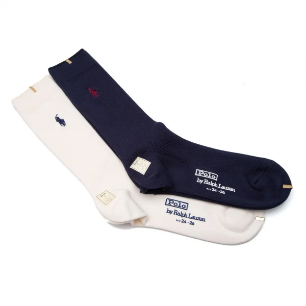 新品!ポロbyラルフローレンPOLO by Ralph Lauren ポニー刺繍ソックス 2足セット 紺オフ24-26 K-118708_001