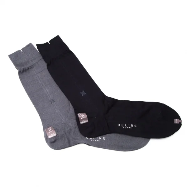 新品!セリーヌ オムCELINE HOMME マカダム織りソックス 2足セット 黒グレー25 K-118709_001
