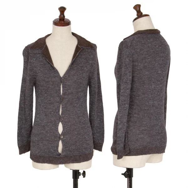 ワイズビスリミY's bis LIMI レーヨンリネンボタンフロントプルオーバーニットセーター パープルグレーS K-118732_001