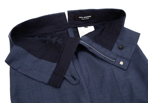 ジュンヤワタナベ コムデギャルソンJUNYA WATANABE COMME des GARCONS ウール格子チェックハイウエストクロップドパンツ 紺XS K-118734_005