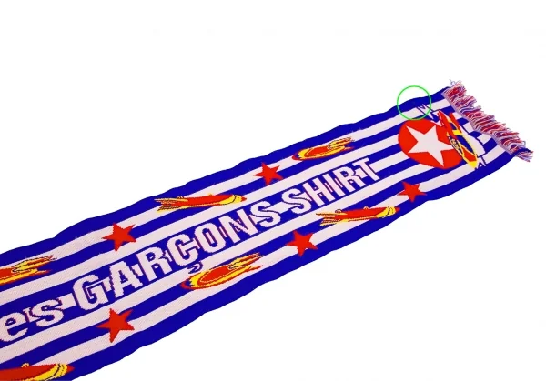 COMME des GARCONS ロゴジャガードフットボールストール 青赤 K-118735_003