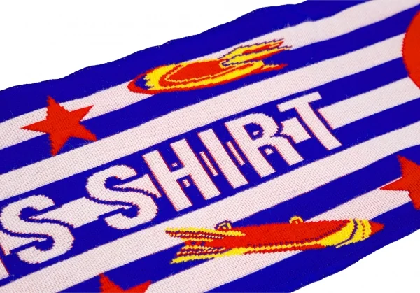 COMME des GARCONS ロゴジャガードフットボールストール 青赤 K-118735_005