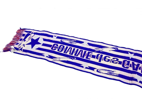 COMME des GARCONS ロゴジャガードフットボールストール 青赤 K-118735_007