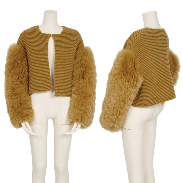 ソニアリキエルSONIA RYKIEL フォックスファースリーブニットショートジャケット 茶S K-118738_001