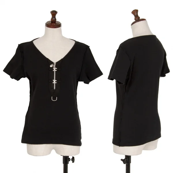 JUNIOR GAULTIER Zipper neck Out seam T Shirt Black 40 K-118751_001