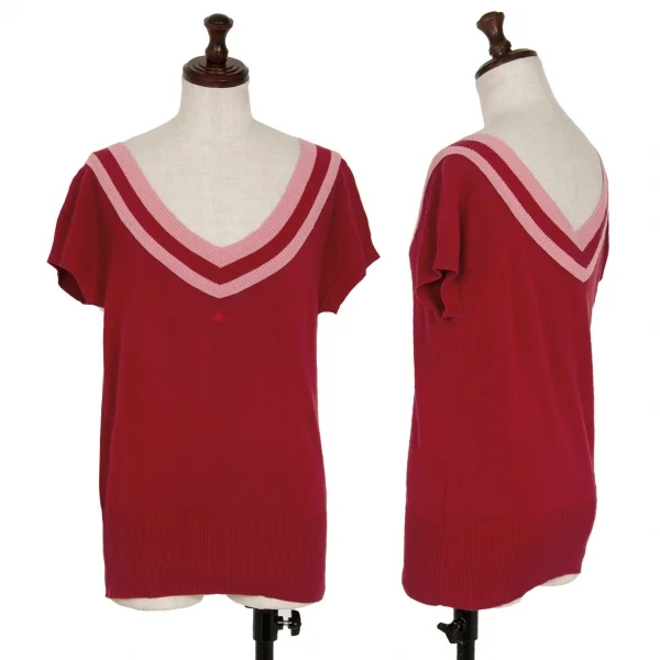 ヴィヴィアンウエストウッド レッドレーベルVivienne Westwood Red Label フレンチスリーブVネックニット 赤ピンク3 K-118753_001