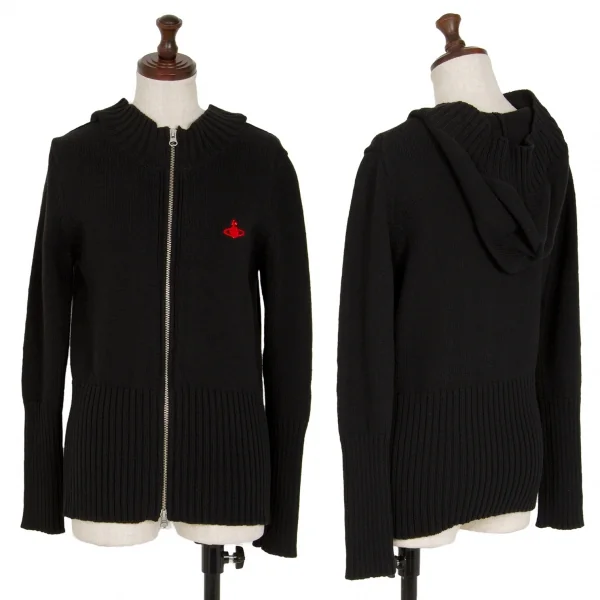 ヴィヴィアンウエストウッド レッドレーベルVivienne Westwood Red Label オーブワンポイント刺繍ジップアップニットパーカー 黒赤2 K-118754_001