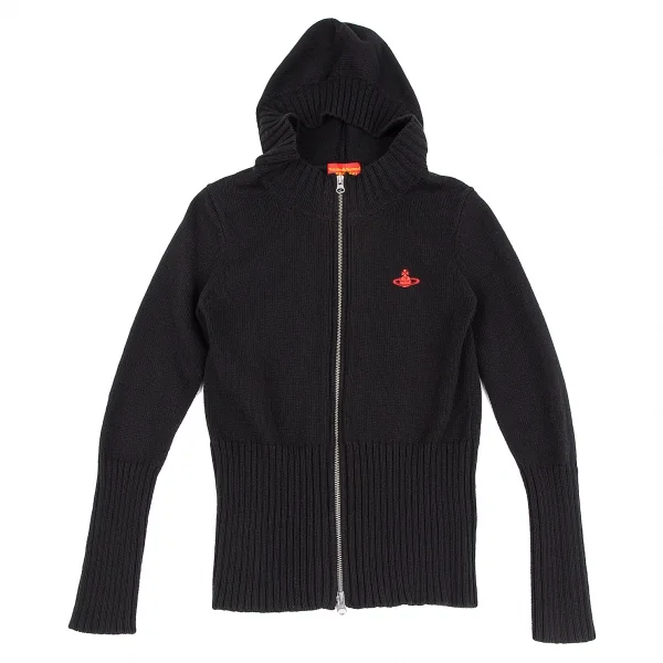 ヴィヴィアンウエストウッド レッドレーベルVivienne Westwood Red Label オーブワンポイント刺繍ジップアップニットパーカー 黒赤2 K-118754_002