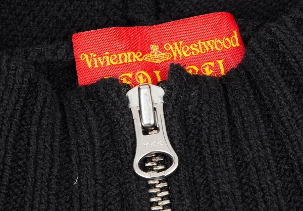 ヴィヴィアンウエストウッド レッドレーベルVivienne Westwood Red Label オーブワンポイント刺繍ジップアップニットパーカー 黒赤2 K-118754_004