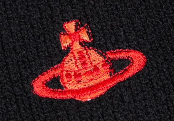 ヴィヴィアンウエストウッド レッドレーベルVivienne Westwood Red Label オーブワンポイント刺繍ジップアップニットパーカー 黒赤2 K-118754_005