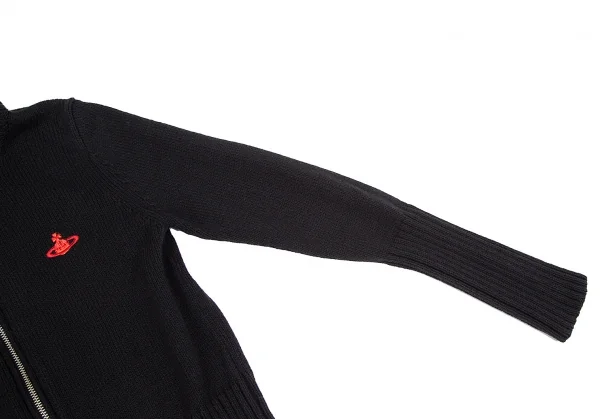 ヴィヴィアンウエストウッド レッドレーベルVivienne Westwood Red Label オーブワンポイント刺繍ジップアップニットパーカー 黒赤2 K-118754_006