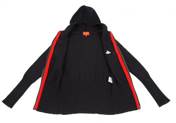 ヴィヴィアンウエストウッド レッドレーベルVivienne Westwood Red Label オーブワンポイント刺繍ジップアップニットパーカー 黒赤2 K-118754_008