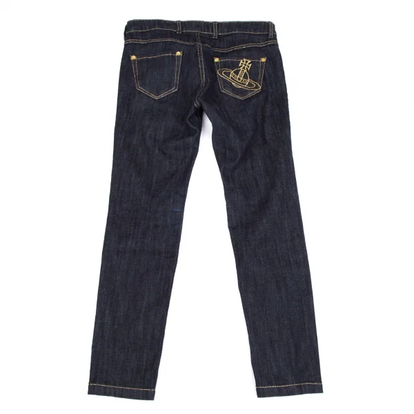 ヴィヴィアンウエストウッドVivienne Westwood ヒップポケットオーブ刺繍ゴールドステッチデニムパンツ 紺ゴールド3 K-118756_001