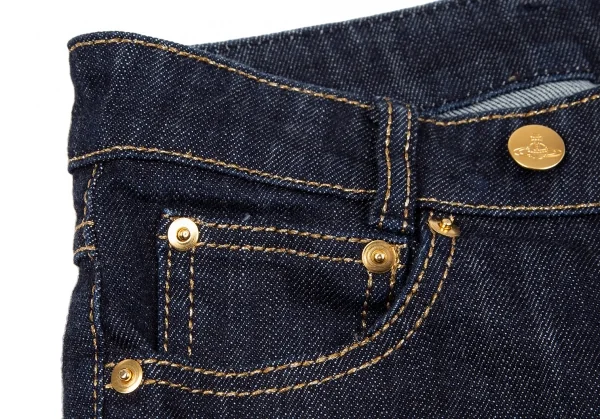 ヴィヴィアンウエストウッドVivienne Westwood ヒップポケットオーブ刺繍ゴールドステッチデニムパンツ 紺ゴールド3 K-118756_010