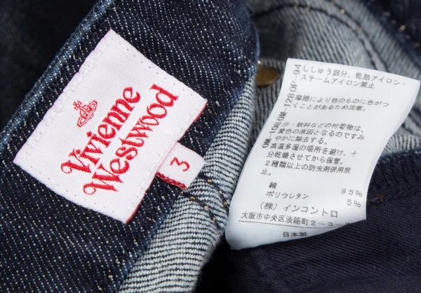 ヴィヴィアンウエストウッドVivienne Westwood ヒップポケットオーブ刺繍ゴールドステッチデニムパンツ 紺ゴールド3 K-118756_016