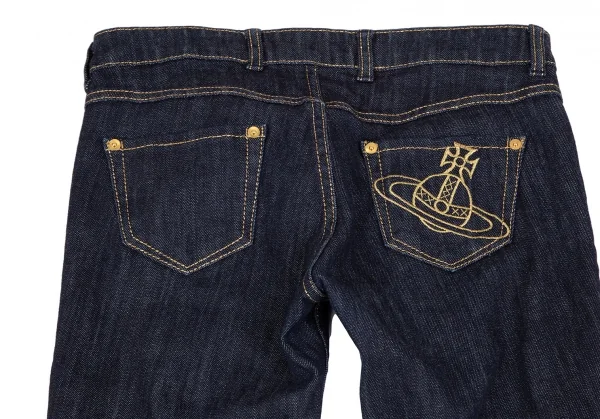 ヴィヴィアンウエストウッドVivienne Westwood ヒップポケットオーブ刺繍ゴールドステッチデニムパンツ 紺ゴールド3 K-118756_002