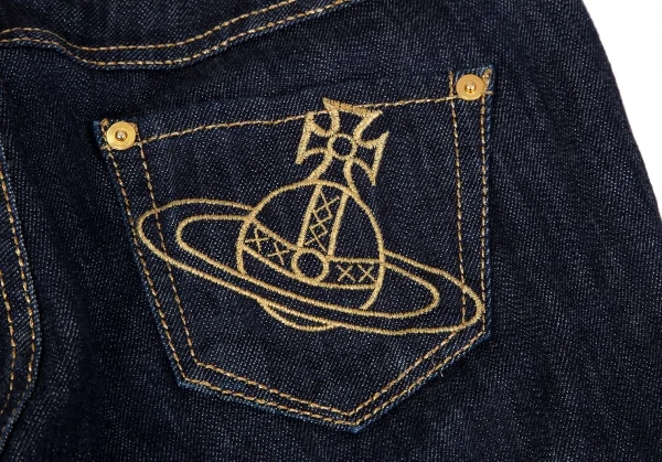 ヴィヴィアンウエストウッドVivienne Westwood ヒップポケットオーブ刺繍ゴールドステッチデニムパンツ 紺ゴールド3 K-118756_003