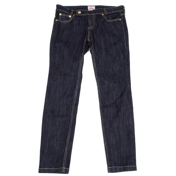 ヴィヴィアンウエストウッドVivienne Westwood ヒップポケットオーブ刺繍ゴールドステッチデニムパンツ 紺ゴールド3 K-118756_006