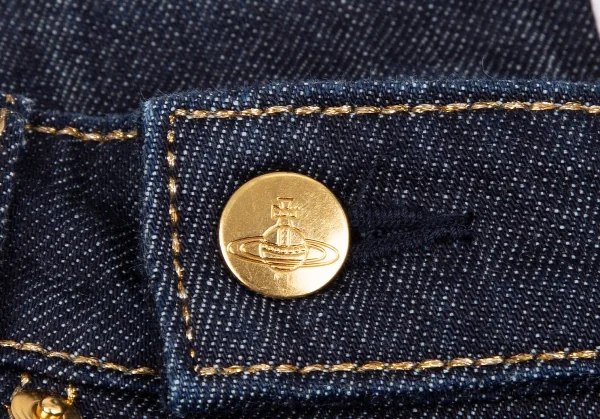 ヴィヴィアンウエストウッドVivienne Westwood ヒップポケットオーブ刺繍ゴールドステッチデニムパンツ 紺ゴールド3 K-118756_008
