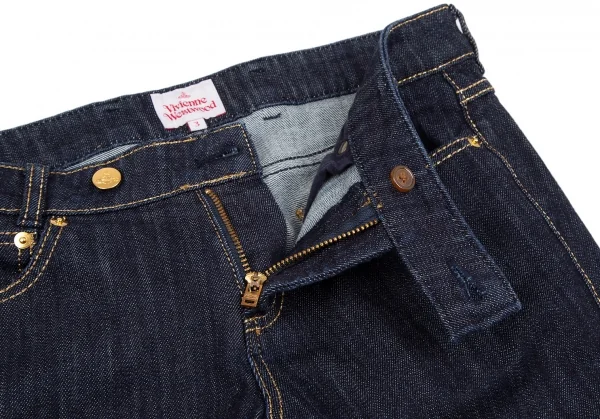 ヴィヴィアンウエストウッドVivienne Westwood ヒップポケットオーブ刺繍ゴールドステッチデニムパンツ 紺ゴールド3 K-118756_009